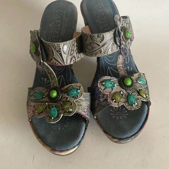 Spring Step Colorful Floral Heeled Sandals - Picture 3 of 10